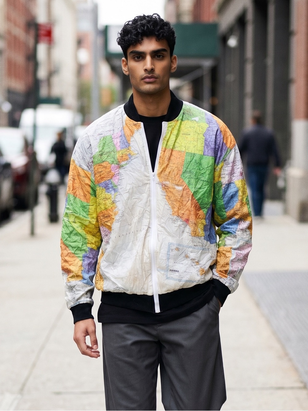 Vintage 90s Wearin the States Map Tyvek Bomber Jacket